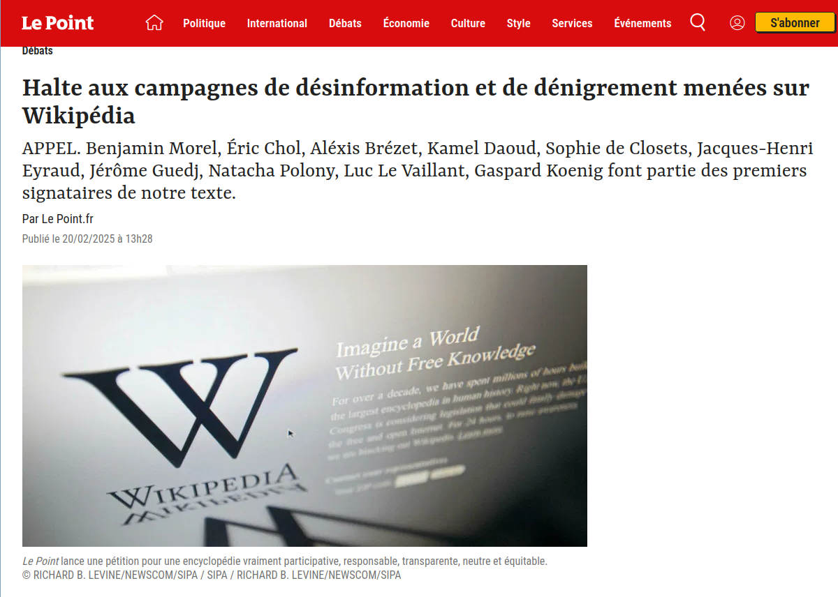 Pétition du Point contre Wikipedia